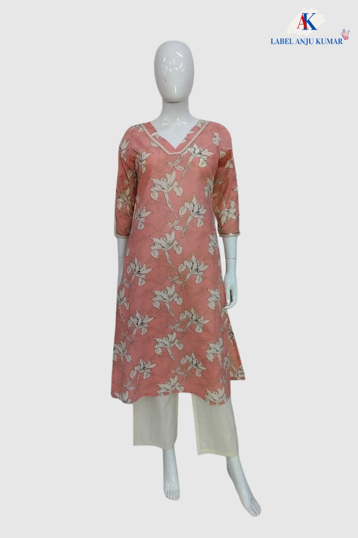 Pink Pure Cotton Long Kurti for Women with Pocket