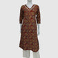 Red Pure Cotton Printed Long Kurti with Pocket & Lace Detailing