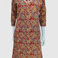 Red Pure Cotton Printed Long Kurti with Pocket & Lace Detailing