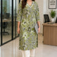 Pista Green Pure Cotton Printed Long Kurti with Lace Work
