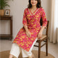 Peach Pure Cotton Printed Long Kurti with Pocket