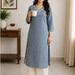 Grey Pure Cotton Long Kurti with Lace Detailing