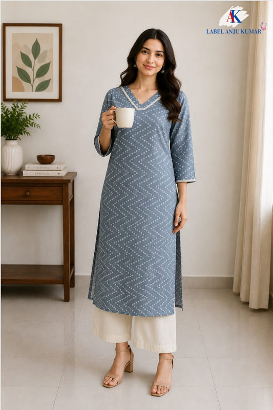 Grey Pure Cotton Long Kurti with Lace Detailing