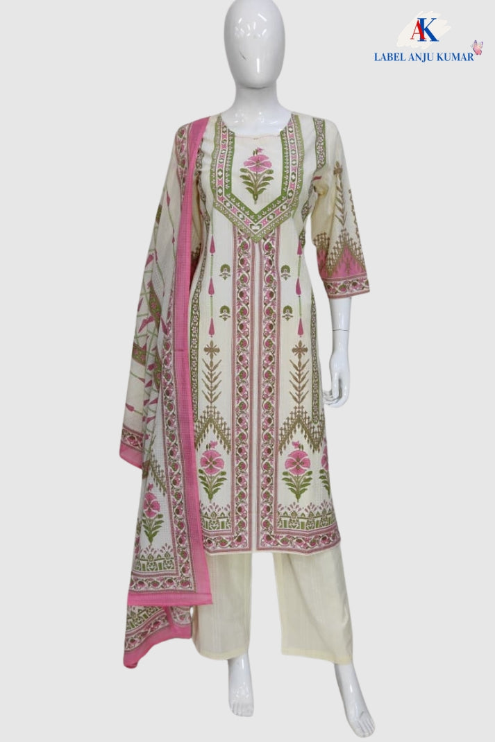 Pink Pure Cotton Hand Block Print Suit Dupatta Set