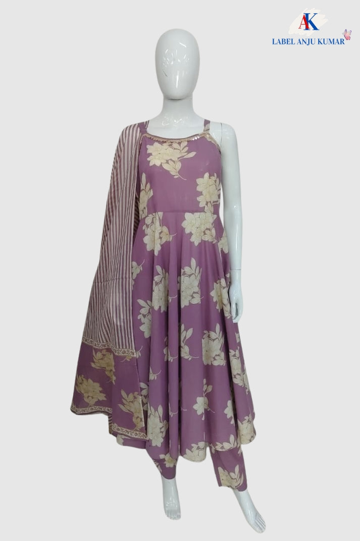 Lilac Pure Cotton Spaghetti Style Suit Dupatta Set