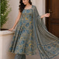 Grey Pure Cotton Anarkali Suit Set with Dupatta