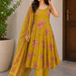 Mustard Pure Cotton Spaghetti Style Anarkali Suit Dupatta Set