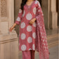 Dusty Pink Pure Cotton Straight Suit Dupatta Set with Mirror Work