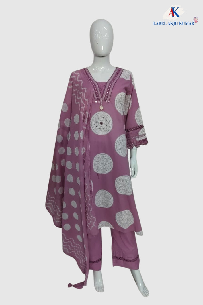 Lilac Pure Cotton Straight Suit Dupatta Set for Women