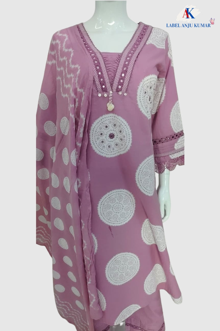 Lilac Pure Cotton Straight Suit Dupatta Set for Women
