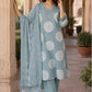 Dusty Blue Pure Cotton Suit Set with Mal Dupatta