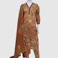 Rust Pure Cotton Suit Dupatta Set with Printed Trousers