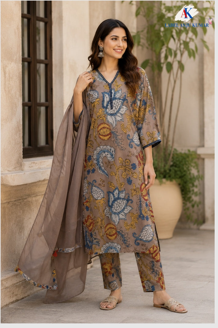 Mouse Pure Cotton Straight Suit Dupatta Set with Malmal Dupatta