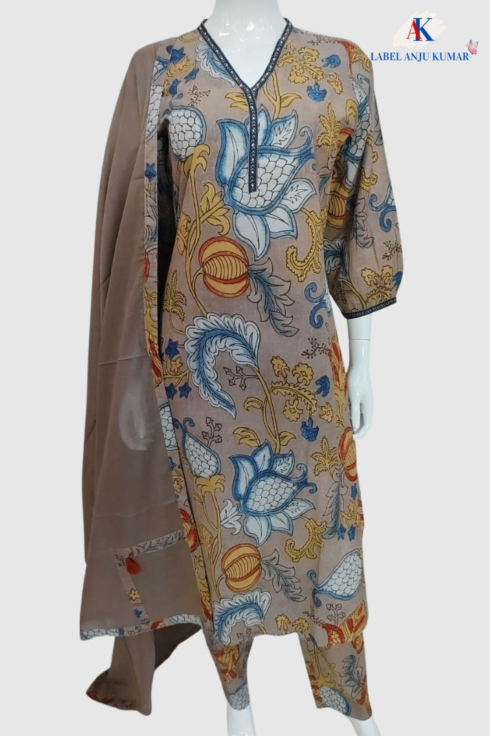Mouse Pure Cotton Straight Suit Dupatta Set with Malmal Dupatta
