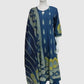 Navy Blue Cotton Anarkali Suit Set with Block Print & Chikankari