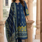 Navy Blue Cotton Anarkali Suit Set with Block Print & Chikankari