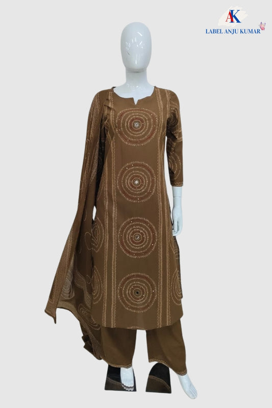 Brown Pure Cotton Suit Set with Handcrafted Dori Work