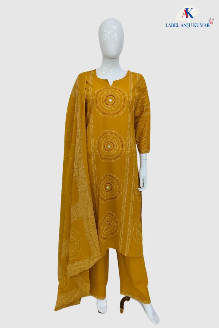 Mustard Pure Cotton Straight Suit Dupatta Set for Women