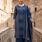 Navy Blue Pure Cotton Straight Suit Dupatta Set with Mirror Work