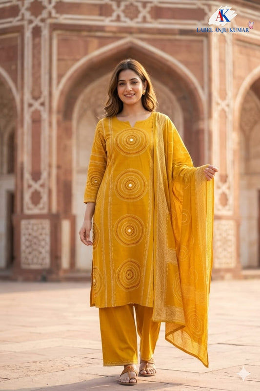 Mustard Pure Cotton Straight Suit Dupatta Set for Women