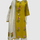 Mustard Pure Cotton Floral Print Straight Suit Dupatta Set
