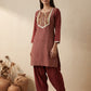 Mehroon Pure Cotton Farshi Salwar Co-ord Set with Embroidery