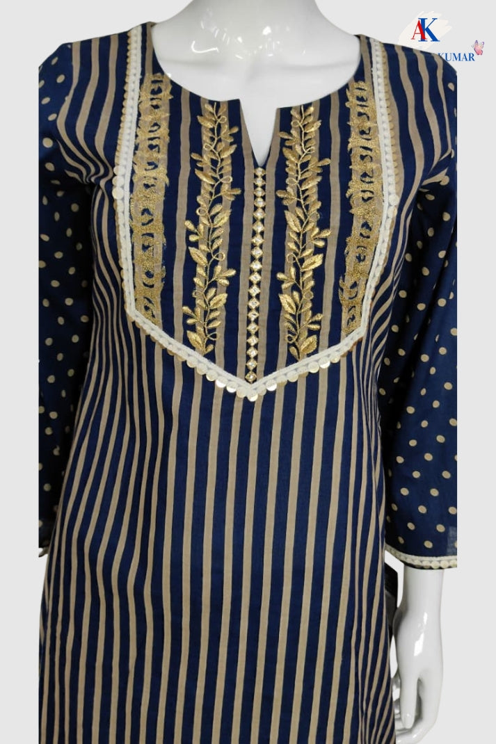 Navy Blue Pure Cotton Printed Farshi Salwar Co-ord Set