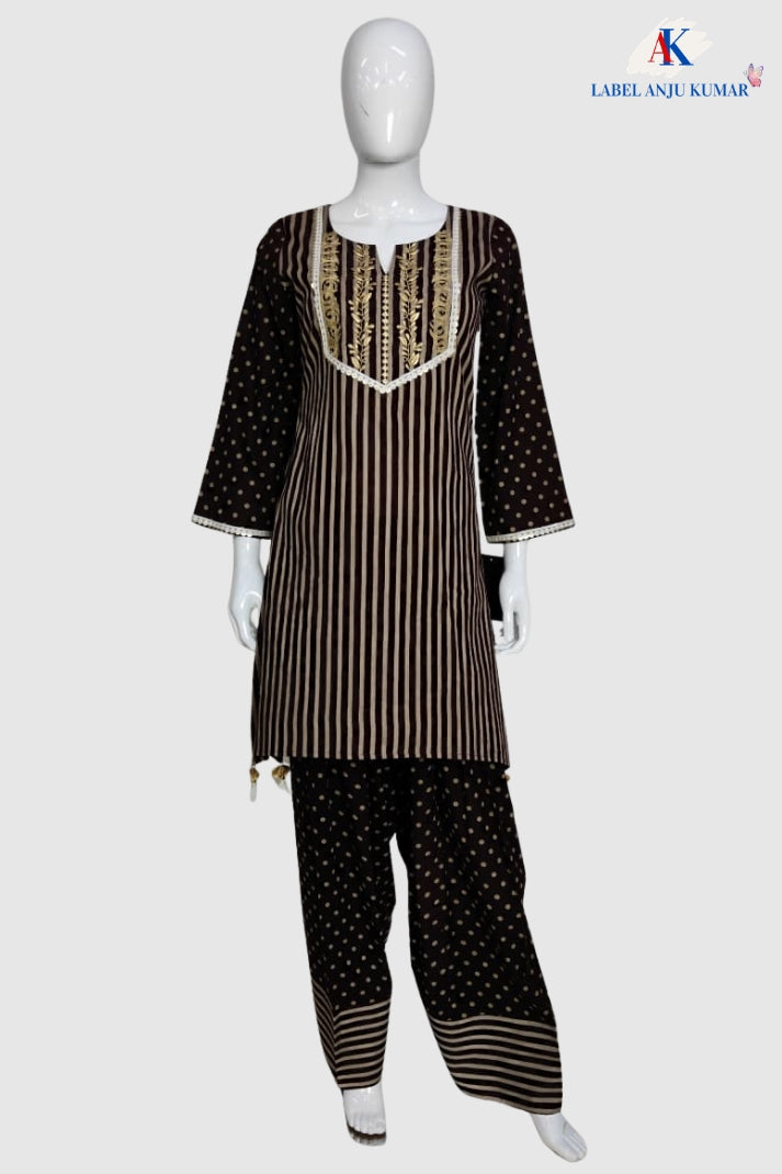 Brown Pure Cotton Viral Farshi Salwar Co-ord Set