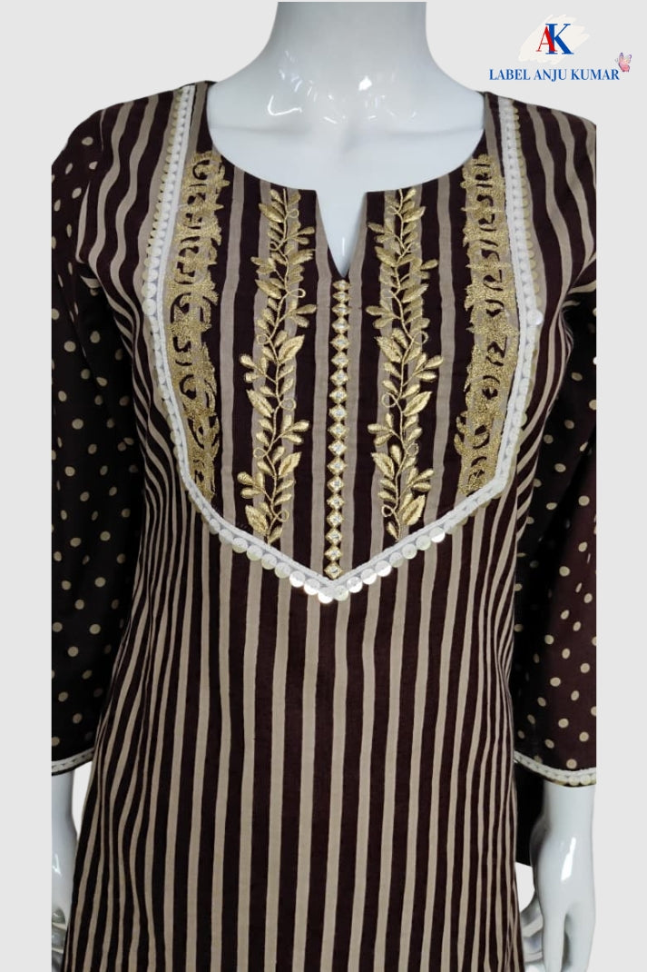 Brown Pure Cotton Viral Farshi Salwar Co-ord Set