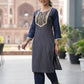 Navy Blue Pure Cotton Printed Farshi Salwar Co-ord Set