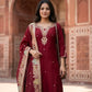 Maroon Silk Straight Suit with Banarasi Jamdani Dupatta & Zardozi Work