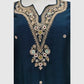 Navy Blue Semi-Formal Silk Straight Suit with Banarasi Dupatta