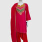 Magenta Crepe Silk Semi-Formal Farshi Salwar Suit with Organza Dupatta