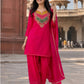 Magenta Crepe Silk Semi-Formal Farshi Salwar Suit with Organza Dupatta