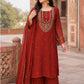 Rust Pure Georgette Straight Suit Dupatta Set with Hand Embroidery