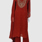Rust Pure Georgette Straight Suit Dupatta Set with Hand Embroidery