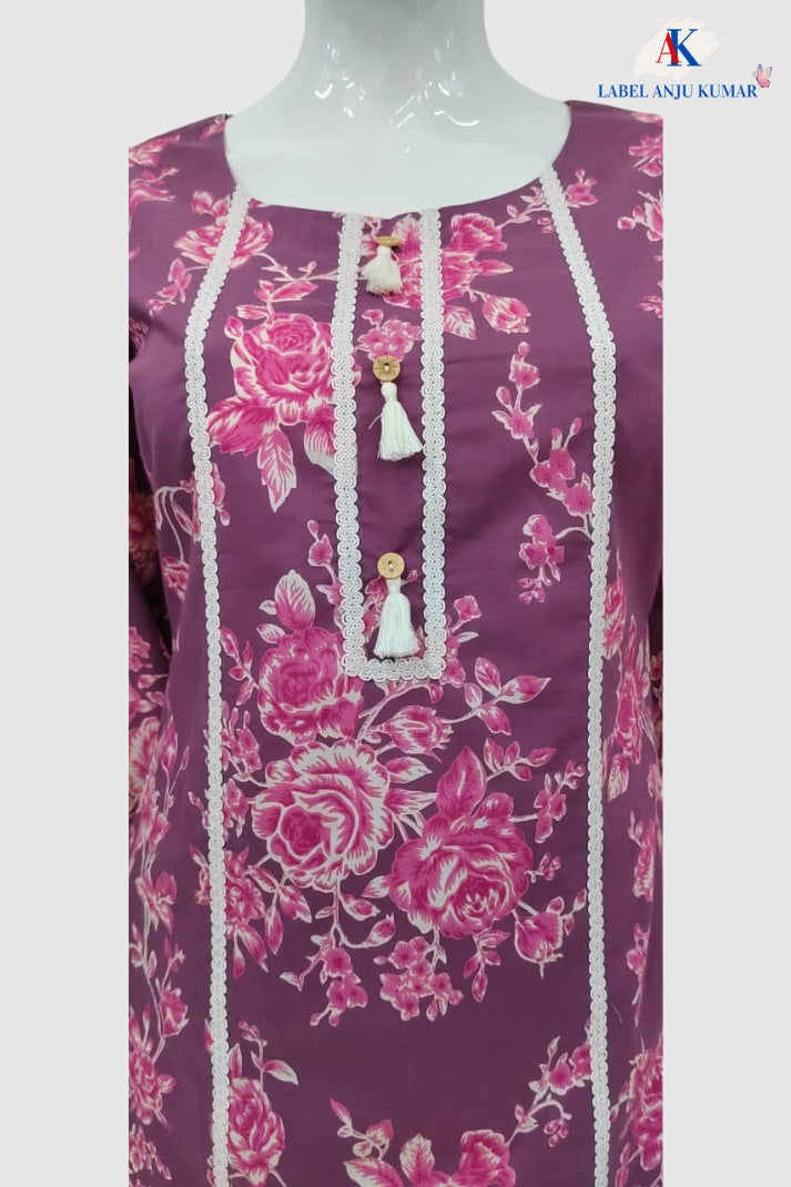 Wine Pure Cotton Printed Farshi Salwar Co-ord Set