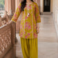 Mustard Pure Cotton Printed Farshi Salwar Co-ord Set with Lace Detailing