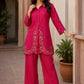 Magenta Pure Chinnon Semi-Formal Co-ord Set with Handwork