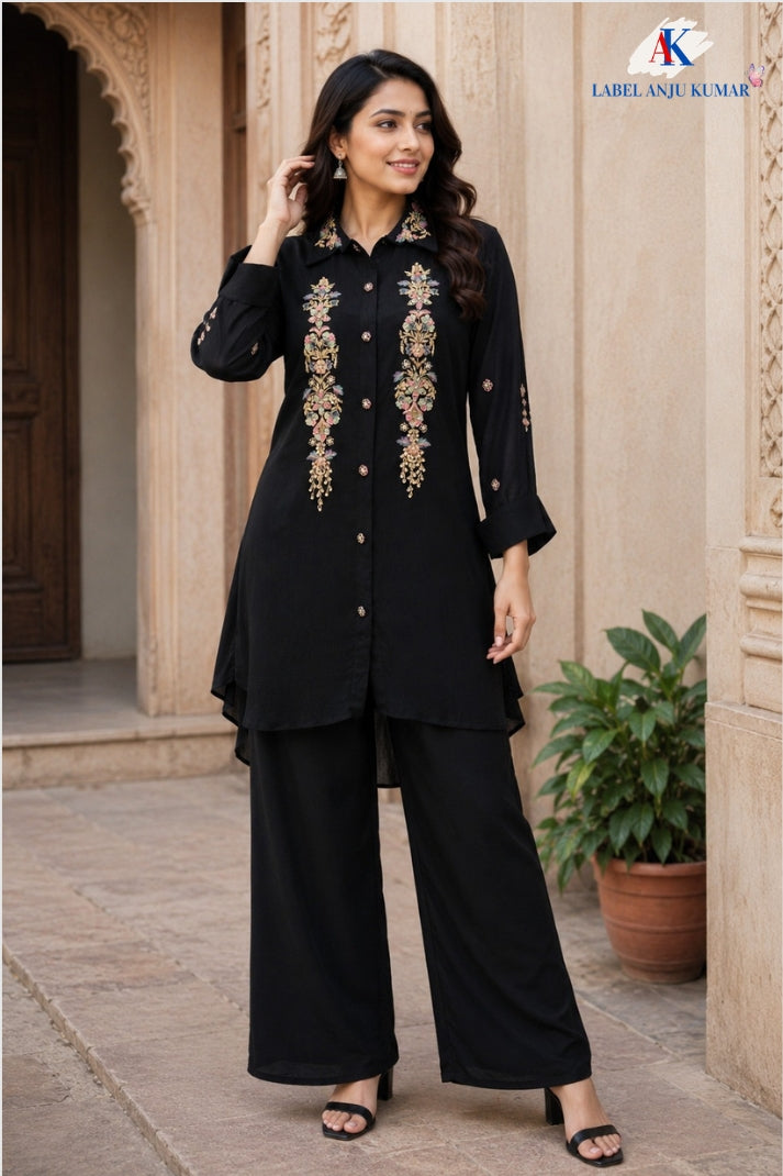 Black Pure Chinnon Designer Semi-Formal Co-ord Set