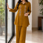 Mustard Pure Chinnon Handworked Semi-Formal Co-ord Set