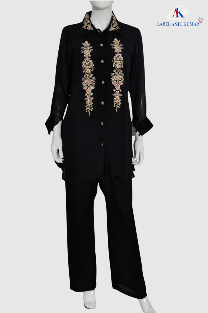 Black Pure Chinnon Designer Semi-Formal Co-ord Set