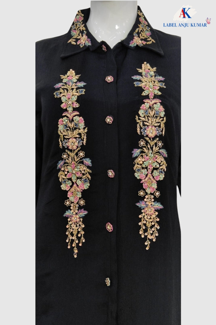 Black Pure Chinnon Designer Semi-Formal Co-ord Set