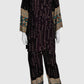 Dark Wine Rayon Printed Co-ord Set with Hand Mirror & Bead Embroidery