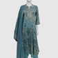 Grey Blue Pure Cotton Embroidered Anarkali Suit Set