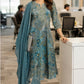 Grey Blue Pure Cotton Embroidered Anarkali Suit Set
