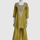 Pista Green Premium Tissue Party Wear Co-ord Set with Mirror Embroidery & Full-Ghera Sharara