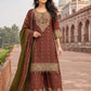 Mehandi Pure Chinnon Semi-Formal Suit with Printed Chinnon Dupatta