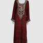 Maroon Pure Muslin Ajrak Print Long One Piece Dress with Mirror Work