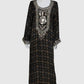 Black Pure Muslin Ajrak Print One Piece Dress with Heavy Mirror Work